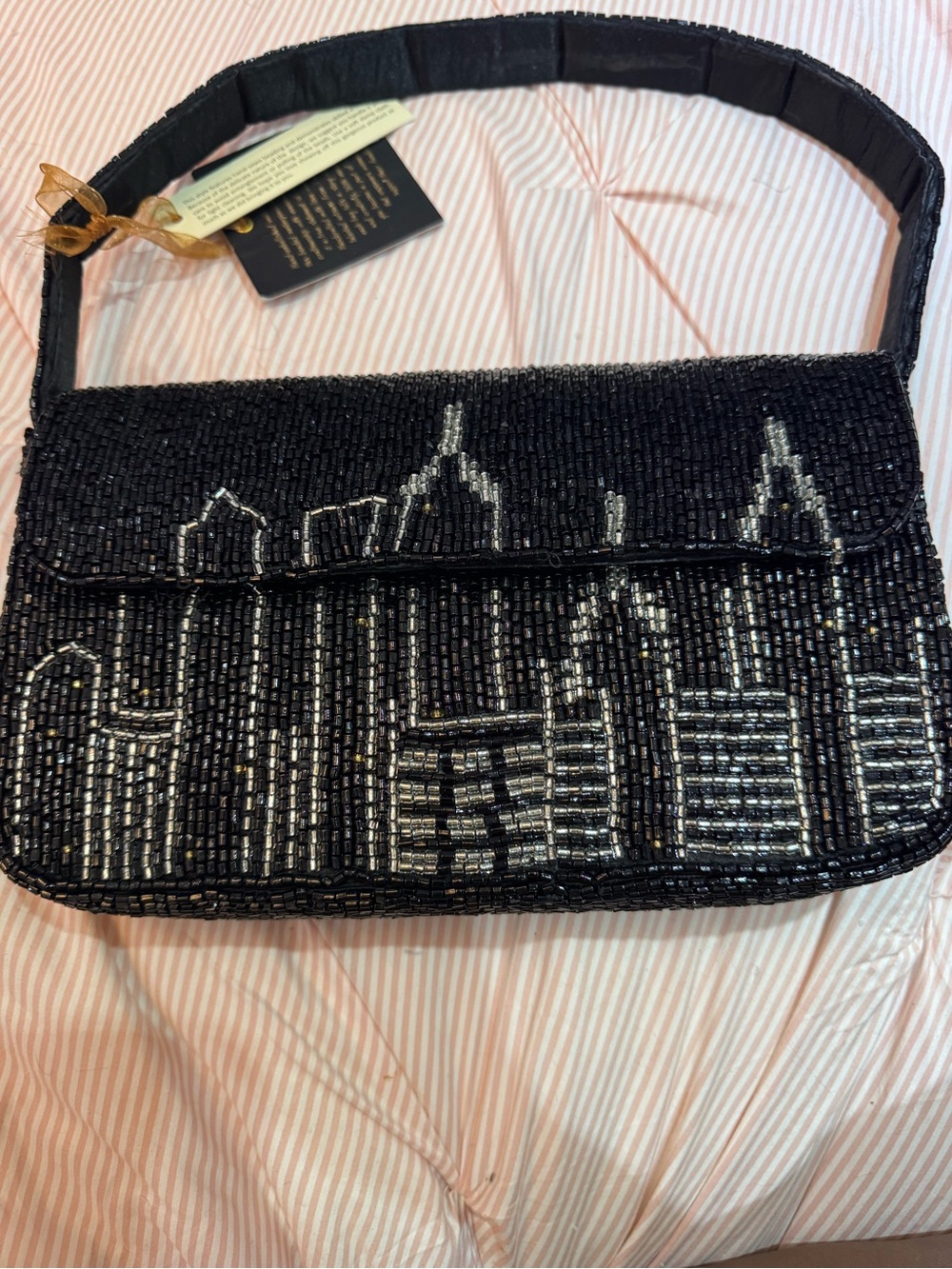 Beaded Black and Silver Evening Shoulder Bag
